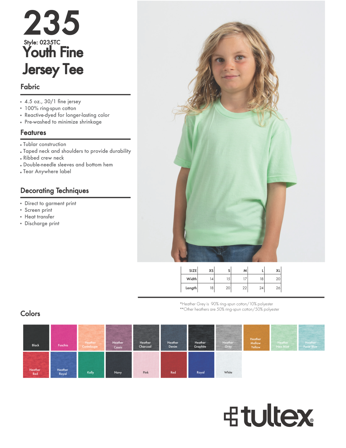 Tultex 235 - Youth Fine Jersey T-Shirt - Heather Mellow Yellow Xs