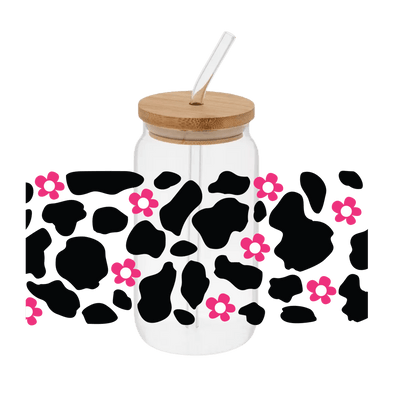 Cow Print Pink Flowers– Printed Libby Wrap (9.5" x 4.3" UV DTF) - Vinyl Creation Supply