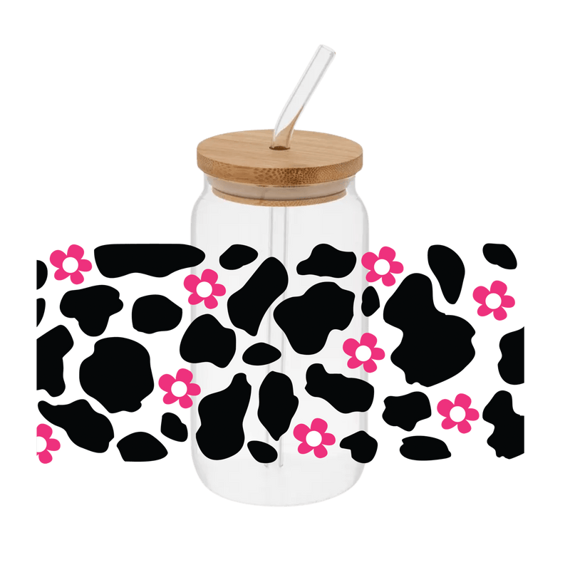 Cow Print Pink Flowers– Printed Libby Wrap (9.5" x 4.3" UV DTF) - Vinyl Creation Supply