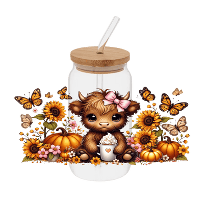 Cow Fall Flowers– Printed Libby Wrap (9.5" x 4.3" UV DTF) - Vinyl Creation Supply