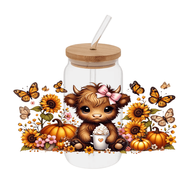 Cow Fall Flowers– Printed Libby Wrap (9.5" x 4.3" UV DTF) - Vinyl Creation Supply