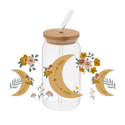 Moon Floral Wrap – Printed Libby Wrap (9.5" x 4.3" UV DTF) - Vinyl Creation Supply