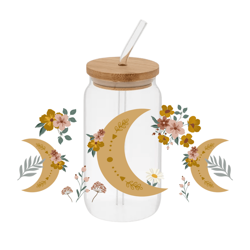 Moon Floral Wrap – Printed Libby Wrap (9.5" x 4.3" UV DTF) - Vinyl Creation Supply