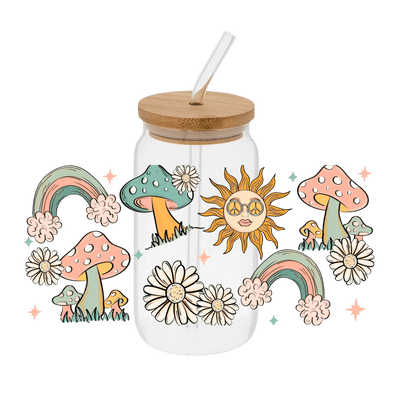 Mushroom Sun Retro – Printed Libby Wrap (9.5" x 4.3" UV DTF) - Vinyl Creation Supply