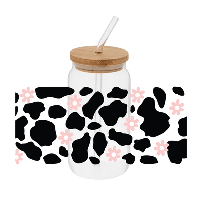 Cow Print Light Pink Flowers – Printed Libby Wrap (9.5" x 4.3" UV DTF) - Vinyl Creation Supply