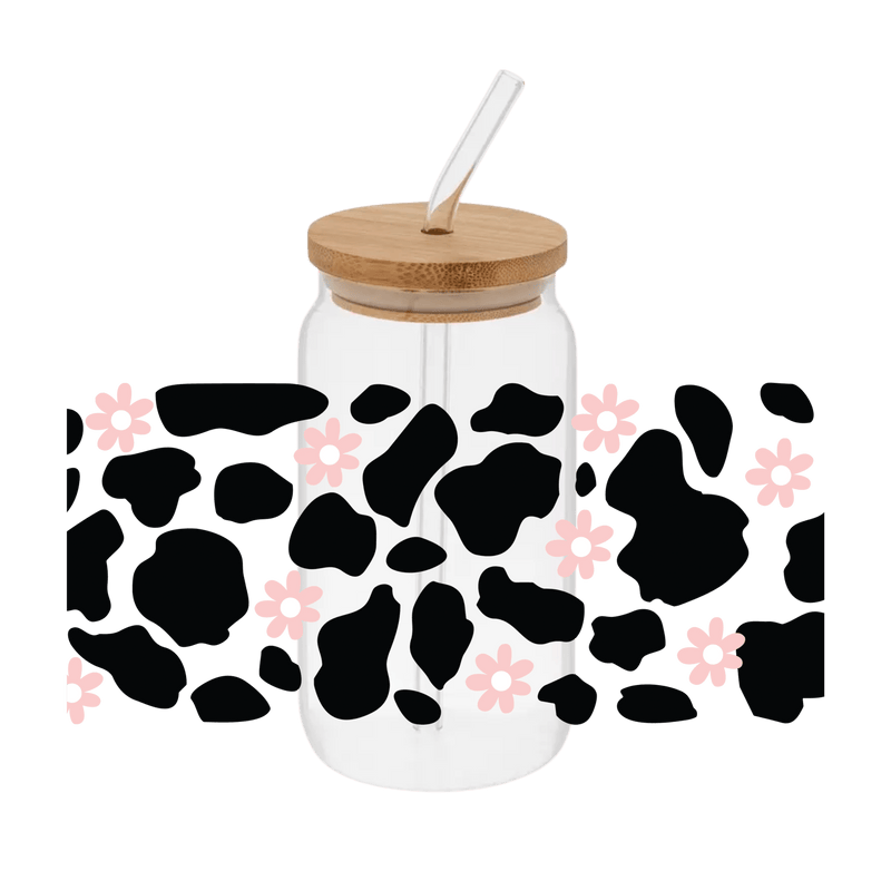 Cow Print Light Pink Flowers – Printed Libby Wrap (9.5" x 4.3" UV DTF) - Vinyl Creation Supply