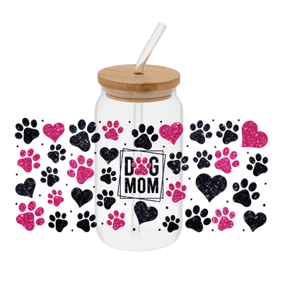 Dog Mom Pink Black– Printed Libby Wrap (9.5" x 4.3" UV DTF) - Vinyl Creation Supply