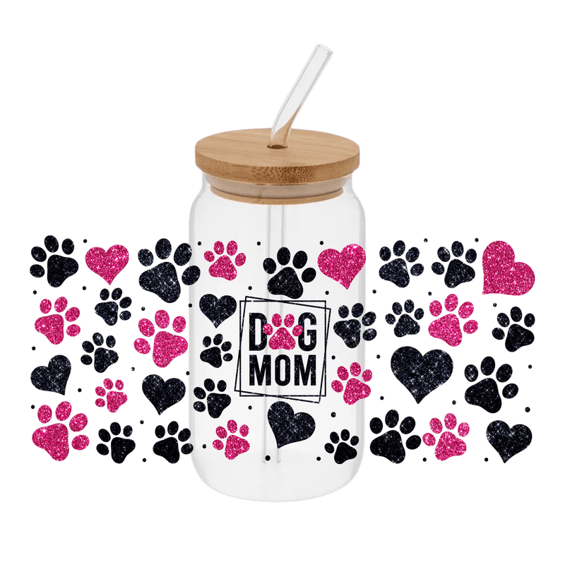 Dog Mom Pink Black– Printed Libby Wrap (9.5" x 4.3" UV DTF) - Vinyl Creation Supply
