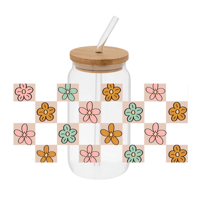 Flowers Checkered – Printed Libby Wrap (9.5" x 4.3" UV DTF) - Vinyl Creation Supply