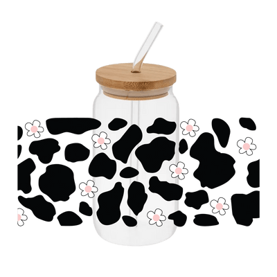 Cow Print White Flowers– Printed Libby Wrap (9.5" x 4.3" UV DTF) - Vinyl Creation Supply