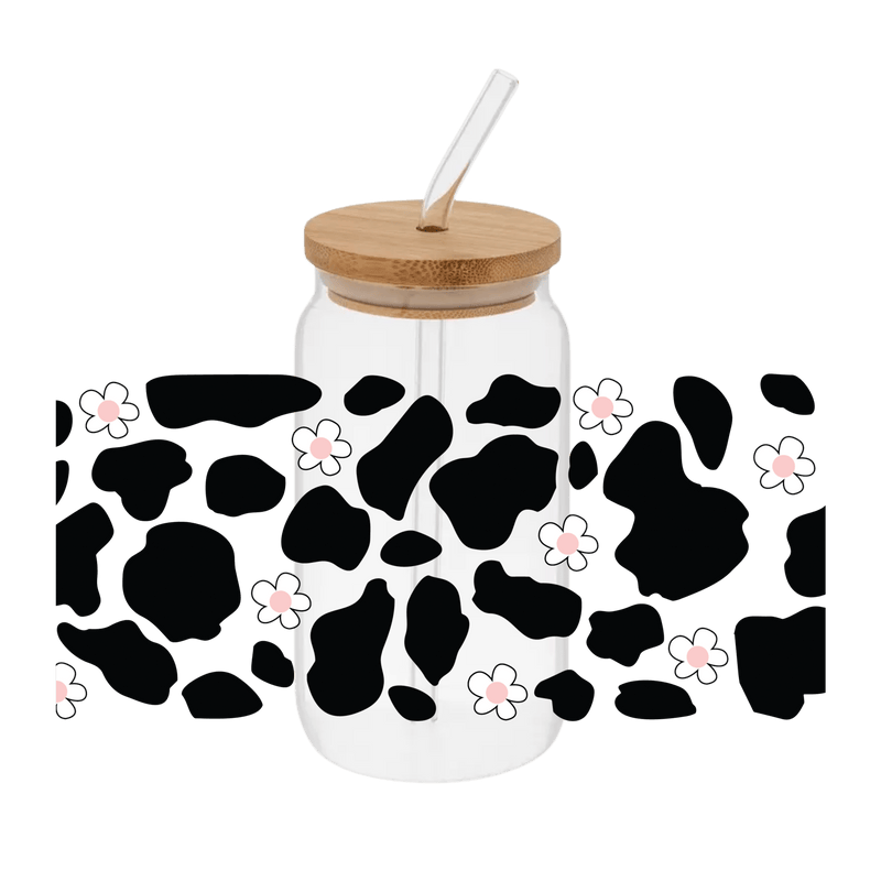 Cow Print White Flowers– Printed Libby Wrap (9.5" x 4.3" UV DTF) - Vinyl Creation Supply