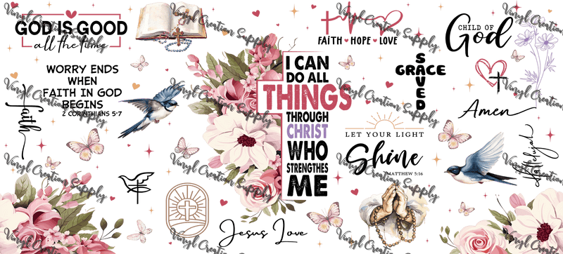 God Says You Are Floral – Printed Libby Wrap (9.5" x 4.3" UV DTF) - Vinyl Creation Supply