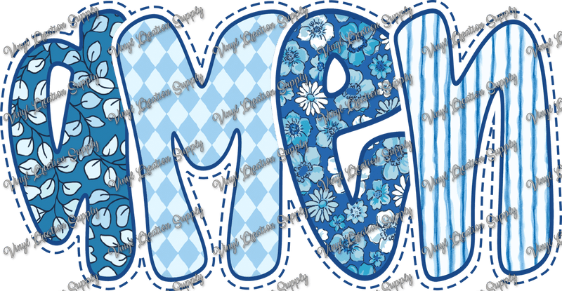 Amen Blue Floral Blue Stitch - Vinyl Creation Supply