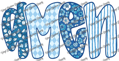 Amen Blue Floral White Stitch - Vinyl Creation Supply