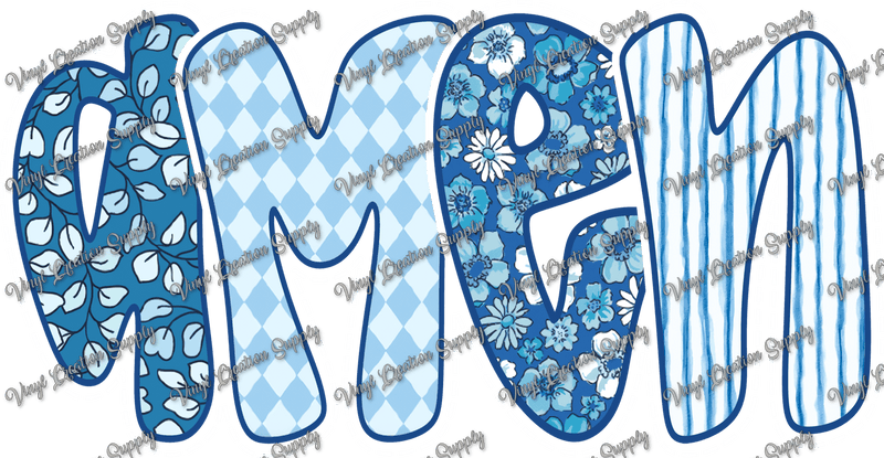 Amen Blue Floral White Stitch - Vinyl Creation Supply