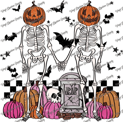Besties Skeletons Pink Pumpkins Grunge - Vinyl Creation Supply