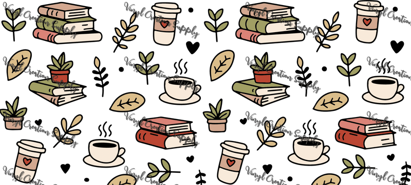 Books & Coffee – Printed Libby Wrap (9.5" x 4.3" UV DTF) - Vinyl Creation Supply