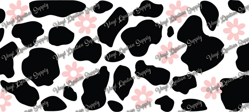 Cow Print Light Pink Flowers – Printed Libby Wrap (9.5" x 4.3" UV DTF) - Vinyl Creation Supply