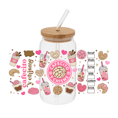Cafecito Pink Wrap – Printed Libby Wrap (9.5" x 4.3" UV DTF) - Vinyl Creation Supply