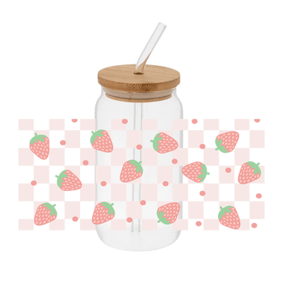 Checkered Strawberries– Printed Libby Wrap (9.5" x 4.3" UV DTF) - Vinyl Creation Supply