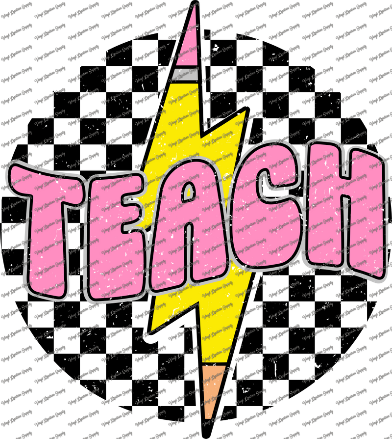 Checkered Teach Pencil Lightning Bolt