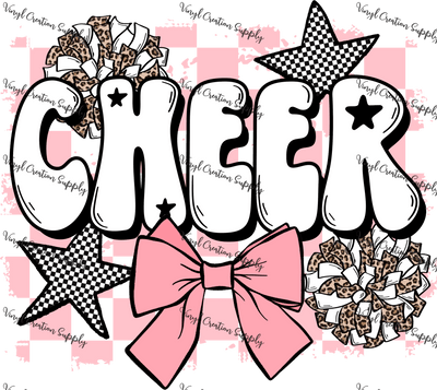 Cheer Pink Black Checkered Bow - Vinyl Creation Supply