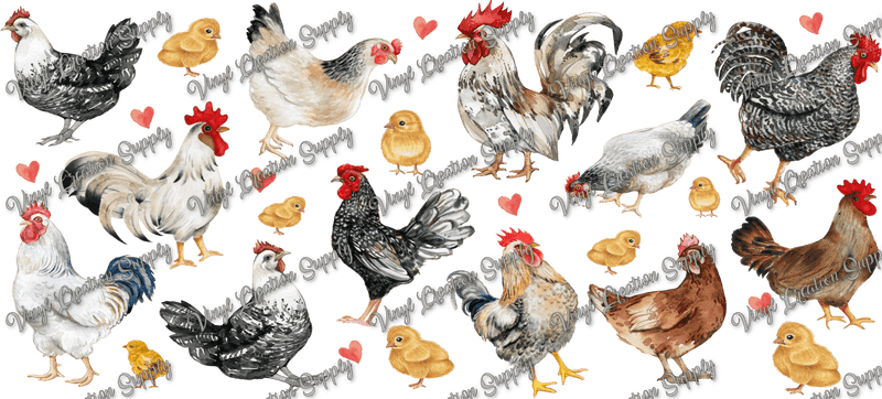 Chickens – Printed Libby Wrap (9.5" x 4.3" UV DTF) - Vinyl Creation Supply