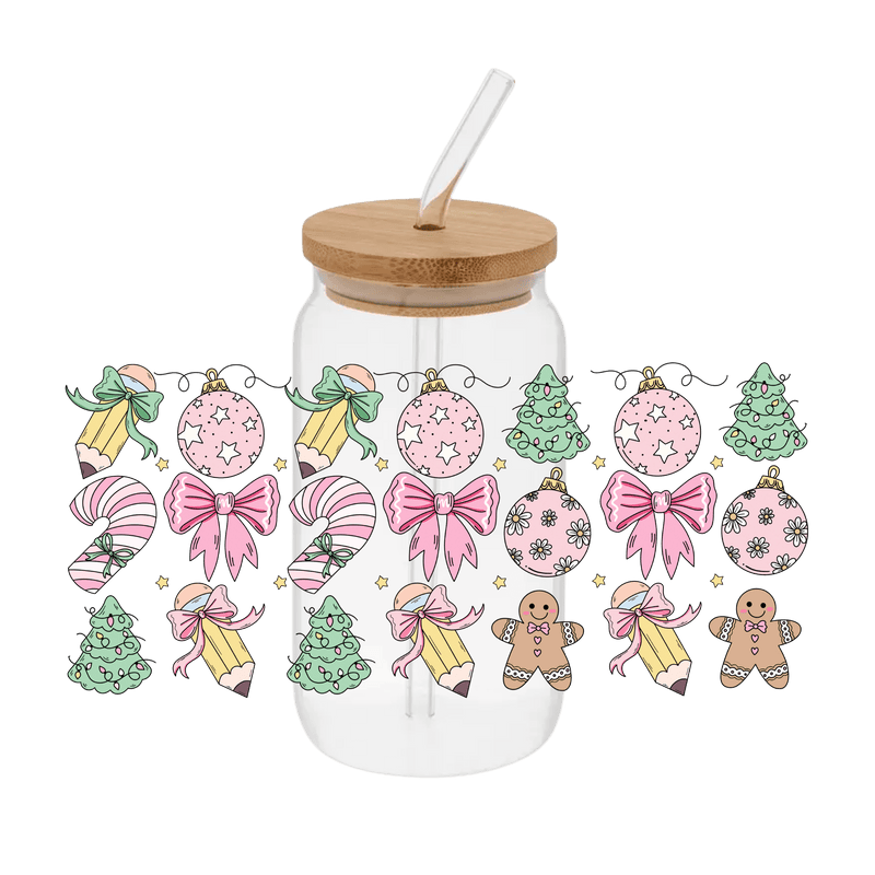 Christmas Teacher Pink– Printed Libby Wrap (9.5" x 4.3" UV DTF) - Vinyl Creation Supply