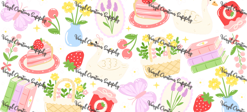 Cottage Picnic – Printed Libby Wrap (9.5" x 4.3" UV DTF) - Vinyl Creation Supply