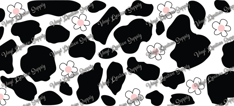 Cow Print White Flowers– Printed Libby Wrap (9.5" x 4.3" UV DTF) - Vinyl Creation Supply