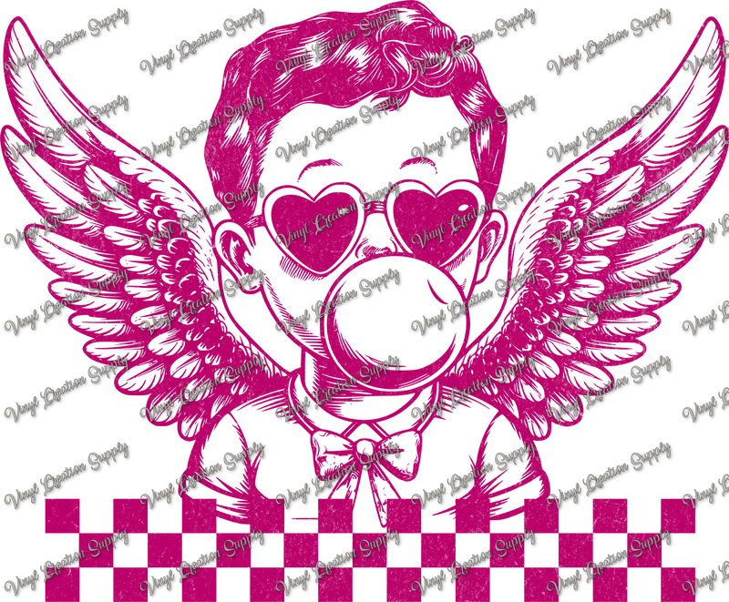 Cupid Blowing Gum Checkered Hot Pink