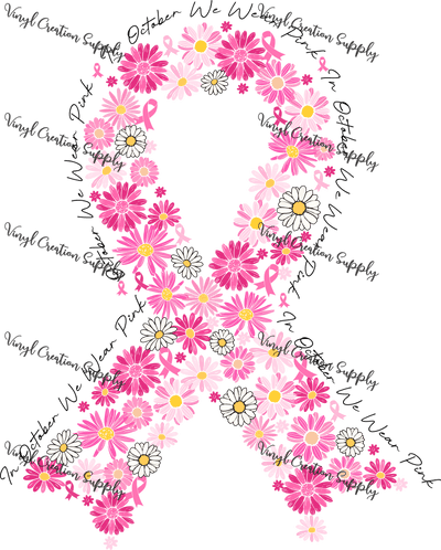 Daisy Ribbon Breast Cancer Awareness Black Text - Vinyl Creation Supply