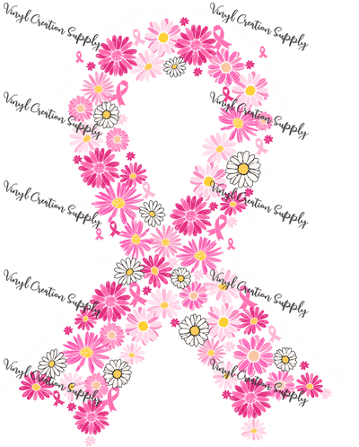 Daisy Ribbon Breast Cancer Awareness White Text - Vinyl Creation Supply