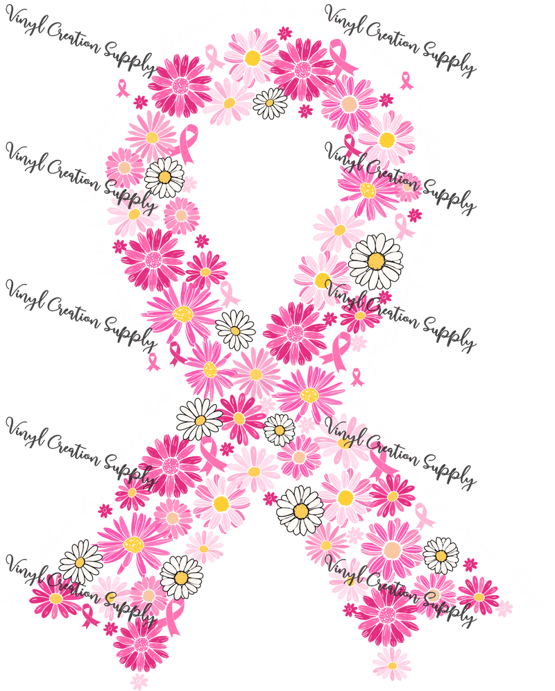 Daisy Ribbon Breast Cancer Awareness White Text - Vinyl Creation Supply