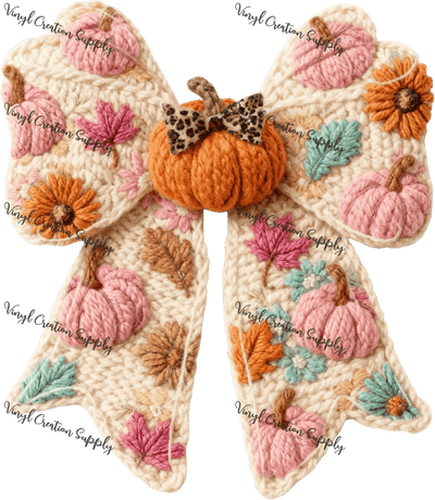 Fall Crochet Bow Pink Teal - Vinyl Creation Supply