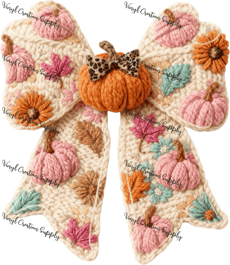 Fall Crochet Bow Pink Teal - Vinyl Creation Supply