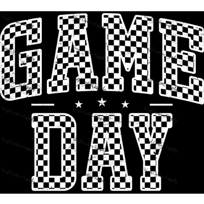Game Day Checkered Stars White Grunge - Vinyl Creation Supply