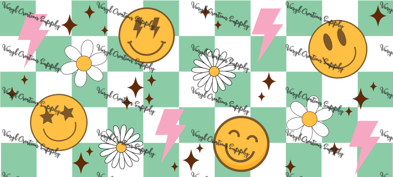 Green Checkered Smiley – Printed Wrap - Vinyl Creation Supply