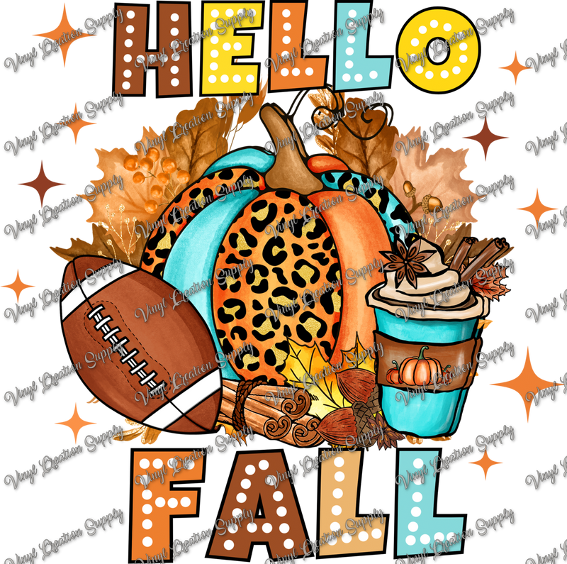 Hello Fall Coffee Football Pumpkin