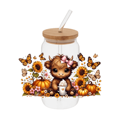 Highland Cow Flowers Fall – Printed Wrap - Vinyl Creation Supply