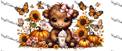 Highland Cow Flowers Fall – Printed Libby Wrap (9.5" x 4.3" UV DTF) - Vinyl Creation Supply