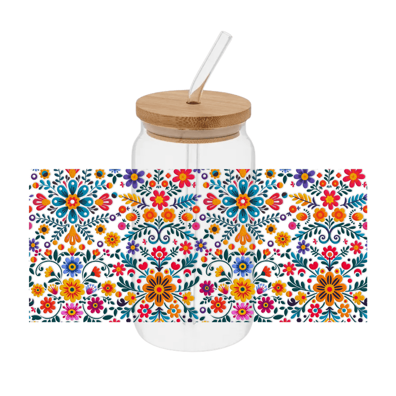 Hispanic Floral Embroidery – Printed Libby Wrap (9.5" x 4.3" UV DTF) - Vinyl Creation Supply