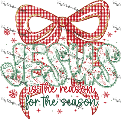 Jesus Checkered Christmas Bow Green Text - Vinyl Creation Supply