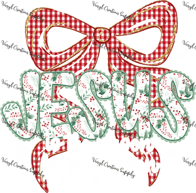 Jesus Checkered Christmas Bow White Text - Vinyl Creation Supply