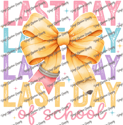 Last Day Of School Pencil Bow Grunge - Vinyl Creation Supply