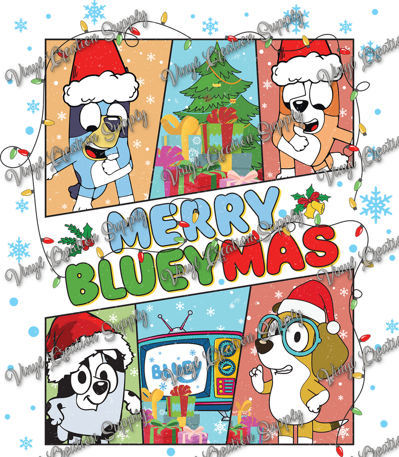Merry Christmas Bluey Characters Grunge