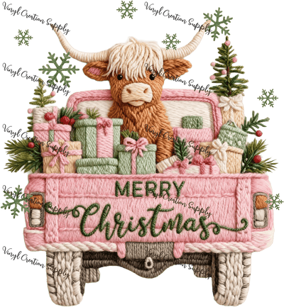 Merry Christmas Crochet Highland Cow - Vinyl Creation Supply