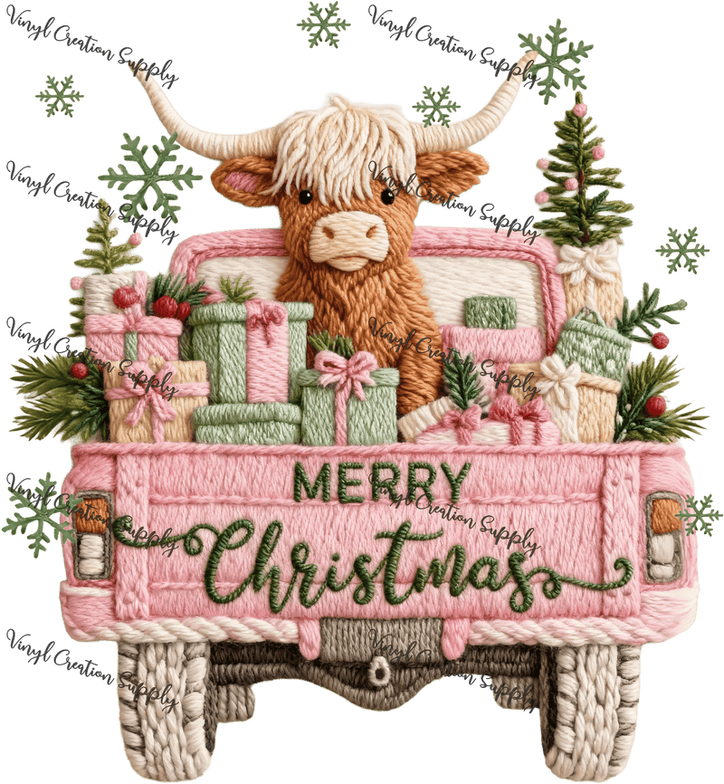 Merry Christmas Crochet Highland Cow - Vinyl Creation Supply