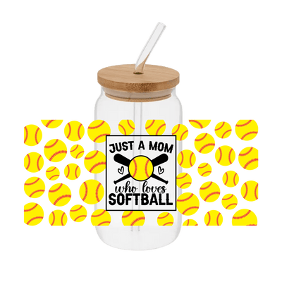 Mom Who Loves Softball – Printed Libby Wrap (9.5" x 4.3" UV DTF) - Vinyl Creation Supply