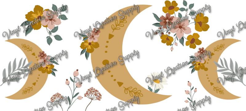 Moon Floral Wrap – Printed Libby Wrap (9.5" x 4.3" UV DTF) - Vinyl Creation Supply
